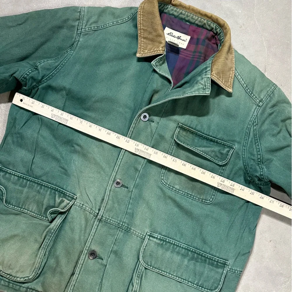 Vintage Distressed Eddie Bauer Faded Green Canvas Barn Chore Jacket Mens Large - Picture 7 of 10